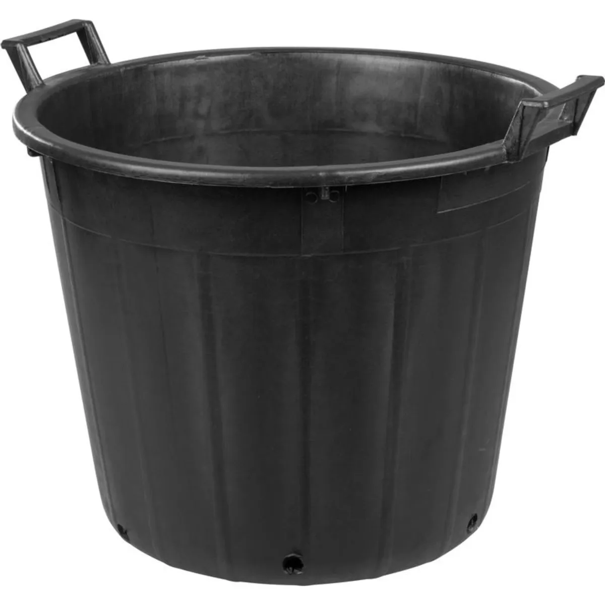 Pojemnik ogrodowy okrągły perforowany z uchwytami, plastikowy, czarny, 155 l, śr. 75 cm, wys. 51 cm, photo 1 of 6