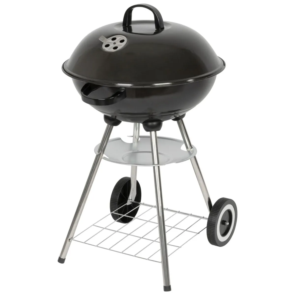 Grill węglowy ogrodowy czarny z rusztem chromowanym i półką, stalowy, 45x52,5x73,5 cm, photo 1 of 8