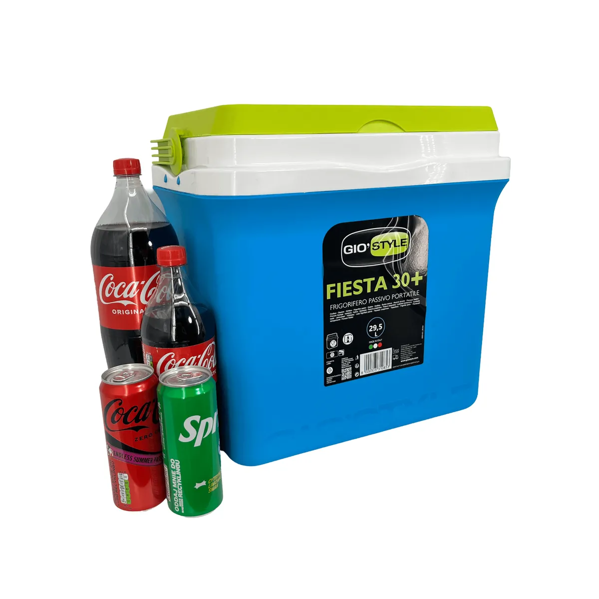 Lodówka turystyczna 29,5L KAMAI FIESTA na wkłady mrożące, błękitna z zieloną pokrywą i uchwytem, photo 5 of 8