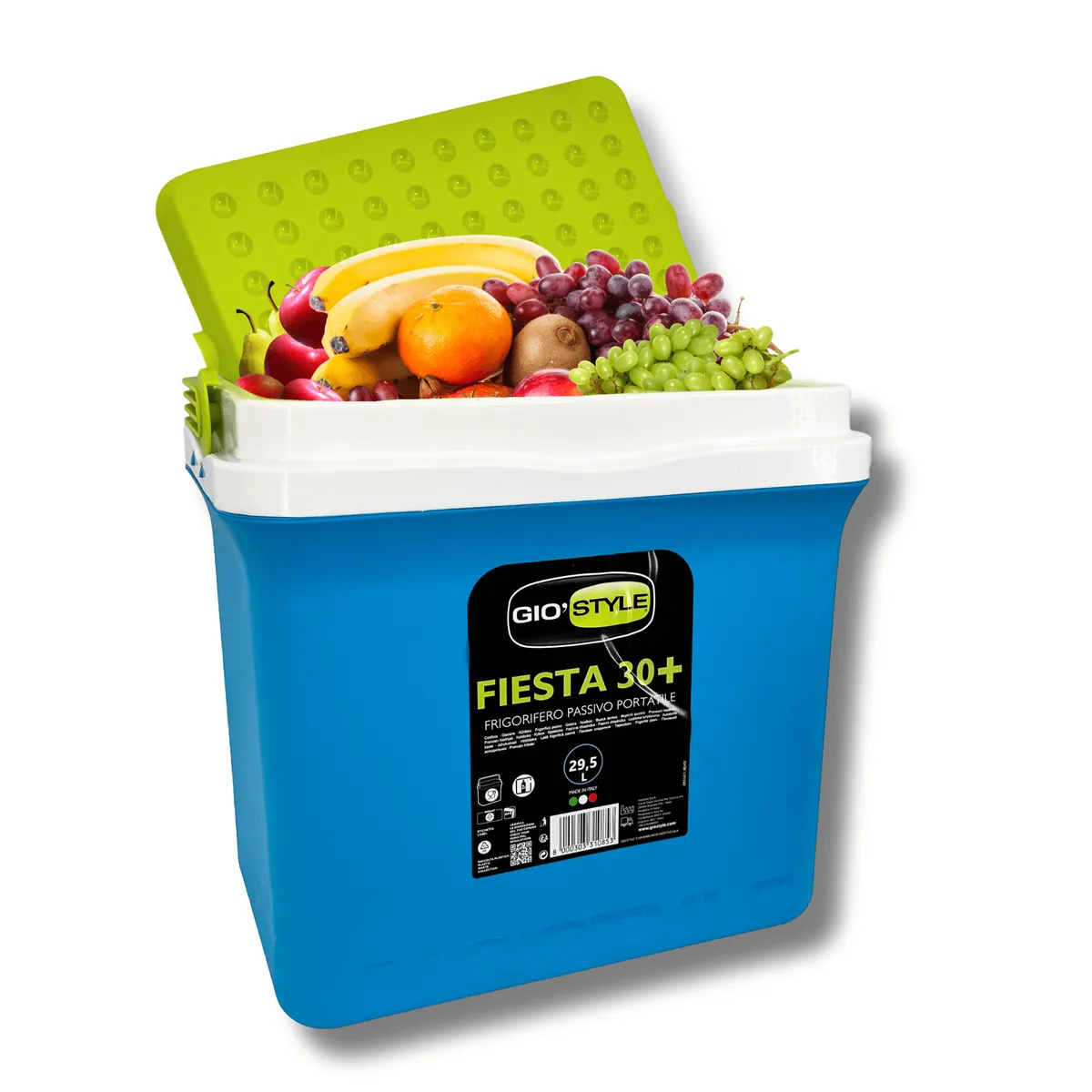 Lodówka turystyczna 29,5L KAMAI FIESTA na wkłady mrożące, błękitna z zieloną pokrywą i uchwytem, photo 6 of 8