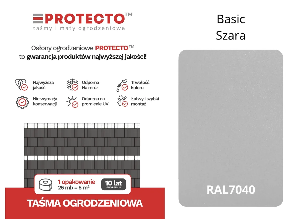 Taśma ogrodzeniowa ROLKA 26mb BASIC 19cm PROTECTO™ szara, photo 7 of 8