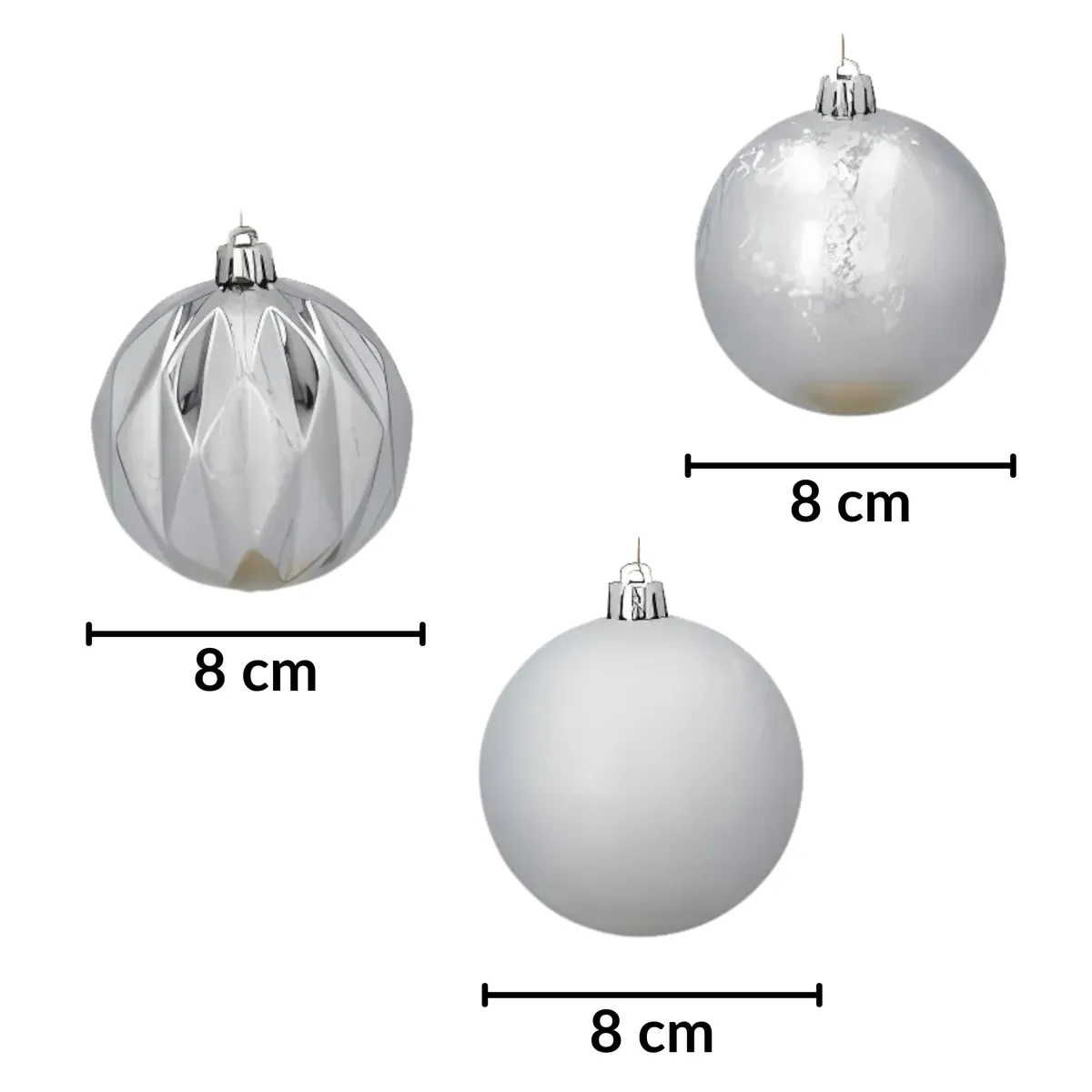 Zestaw 4 bombek choinkowych 8cm – eleganckie srebro, photo 2 of 6